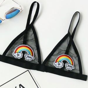 Rainbow Embroidered Appliques Mesh Triangle Bra